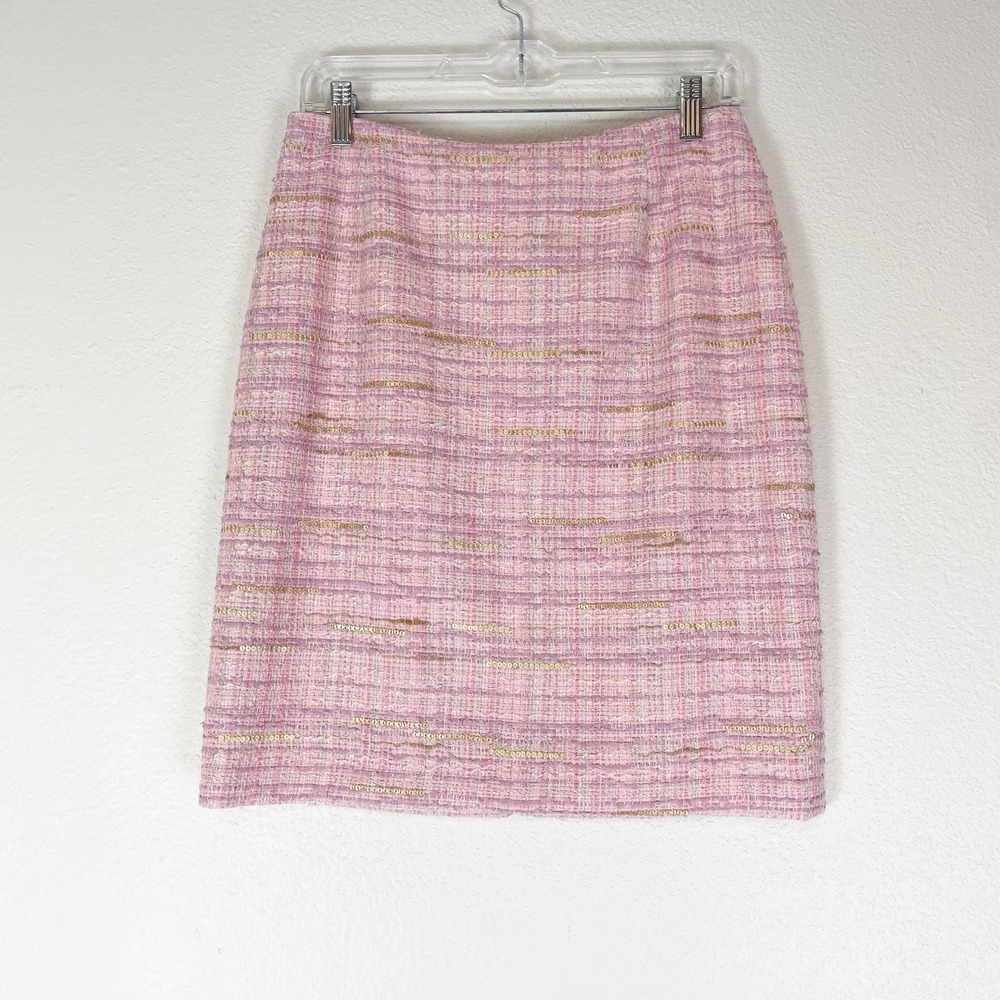 Carmen Marc Valvo Pencil Skirt 6 Boucle Tweed Sequin Silk Liner Old Money Classy